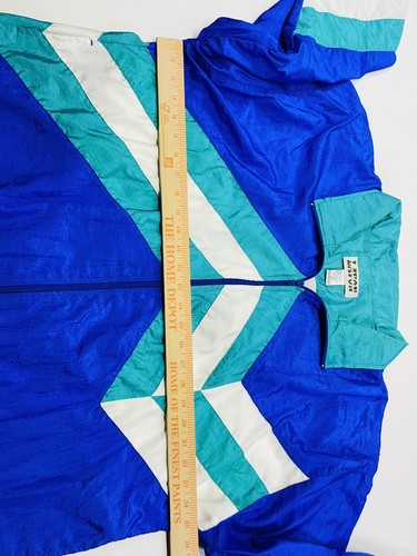 Vintage 90er Nylon Freizeitanzug Sport Track Blau Multi Gr. L Windbreaker Retro - Bild 12 von 24