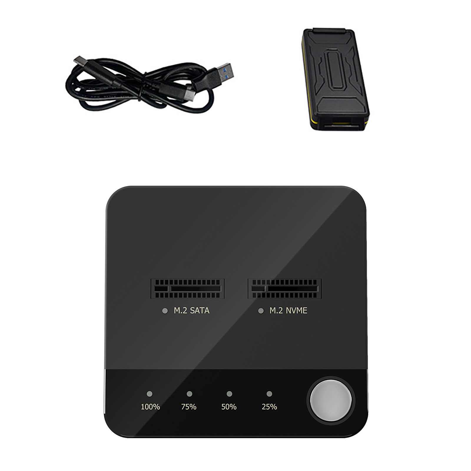 Dual Bay M.2 SATA/NVME Clone Station SSD Disk Duplicator with Storage Box