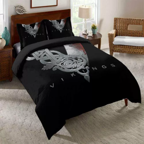 Norse Viking Rune Vegvisir Blood Eagle Duvet Quilt Cover Set Boy Bedding Single - Picture 17 of 28
