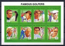 GOLF ON STAMPS - St. VINCENT FAMOUS GOLFERS - Gary Player-Nick Faldo-Ben Hogan