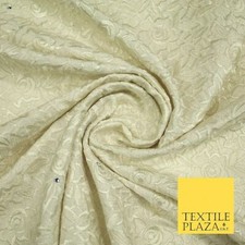 Luxury Ivory Intricate Floral SWAROVSKI Embroidered 100% PURE SILK Fabric 4657