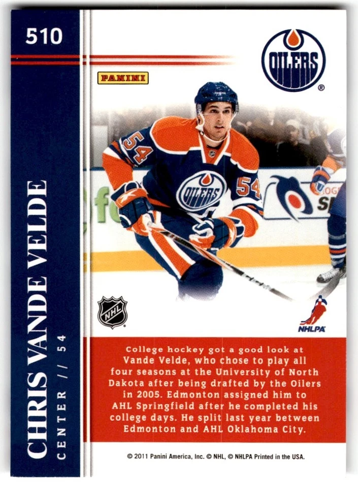 2011-12 Score Chris VandeVelde Rookie #510 Edmonton Oilers - Image 2 of 2