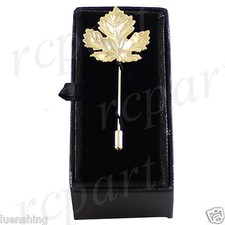 New in box Men's Suit brooch chest metal leaf shape gold lapel pin formal party