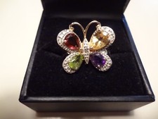 404-STERLING SILVER BUTTERFLY RING-925-SIZE-8---FOUR BEAUTIFUL STONES