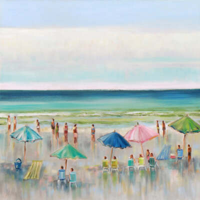 Beach Goers by Libby Smart Ocean Waves House Seascape Art Print Poster 11x14