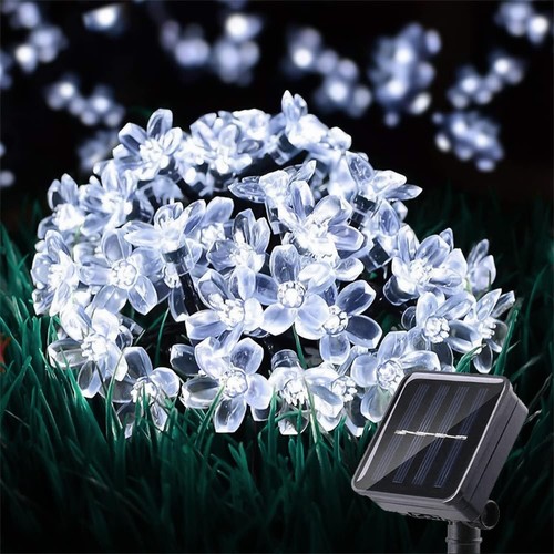 Solar String Lights Peach Flower Fairy Outdoor Garden Party Decor Cool White - Picture 6 of 14