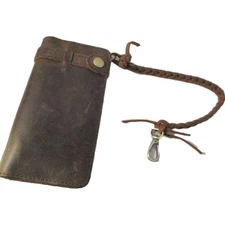 Genuine Leather Trucker's Biker's Billfold Wallet Card Holder 4-Compart w/ Strap