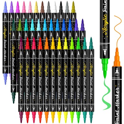 36 Colors Dual Tip Acrylic Paint Pens Paint Markers, Fine Tip and Brush Tip A...