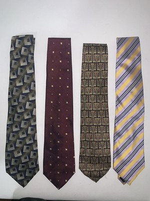 Stylish Italian Mens Ties Lot of 4- Bugatchi, Equestrian, Pavia 100% Silk
