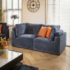 Modular 2 Seater Small Modern Sectional Sofa Couch Blue Fabric