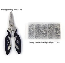 200 pcs Split Ring Pack Fishing Stainless Steel Rings 5 Size + Split Ring Pliers