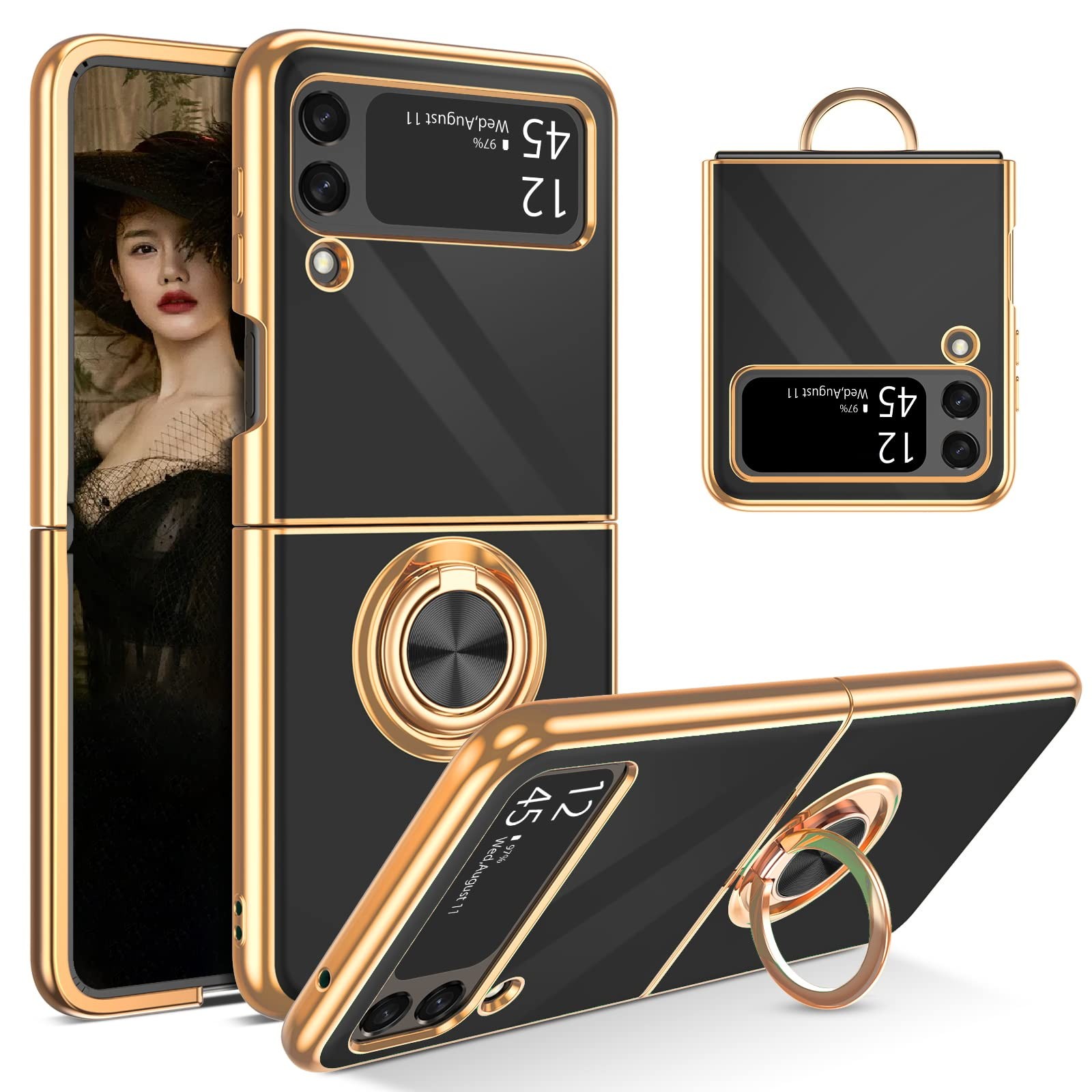 Coque Samsung Z Flip 3 5G anneau métallique pour éviter les chutes