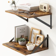 2 PCS 16x12 Inch Rustic Brown Wood Wall Mounted Deep Floating Shelves