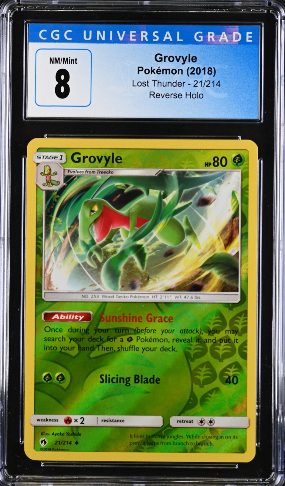 CGC 8 Grovyle 21/214 Reverse Holo - Lost Thunder Pokemon TCG - NM/MINT