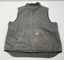 Carhartt Sherpa Lined Vest Mens XL Duck Canvas V33 GVL Mock Neck Full Zip STAINS