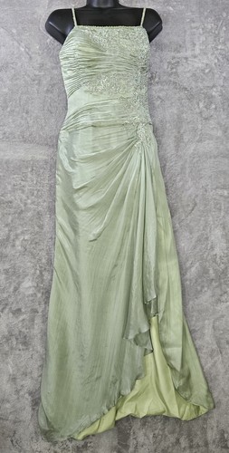 Jean De Lys by Alyce Paris Silk Sage Green Gown Beaded Formal Prom Dress Size 10