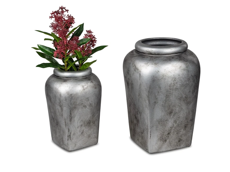 Deko Vase ANTIK SILBER H. 26cm matt silber Keramik Formano WA - Bild 3 von 3