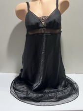 Victoria  s Secret Angels Size M Black Silky Lace Nighty Lingerie