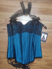 Leg Avenue Selene Embroidered Lace Overlay Corset Teal Costume Medium, NWT