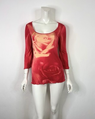 Vtg Roberto Cavalli Class Red Rose Print Top 42 M