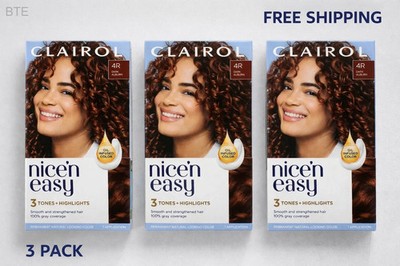Clairol Nice'n Easy Permanent Hair Color Cream, 4R Dark Auburn, (3 PACK)