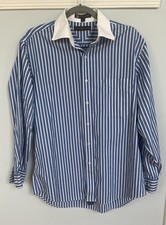 Tommy Hilfiger TLC Lifetime Collar Mens Dress Shirt L 15 1/2 32/33 Blue Stripe