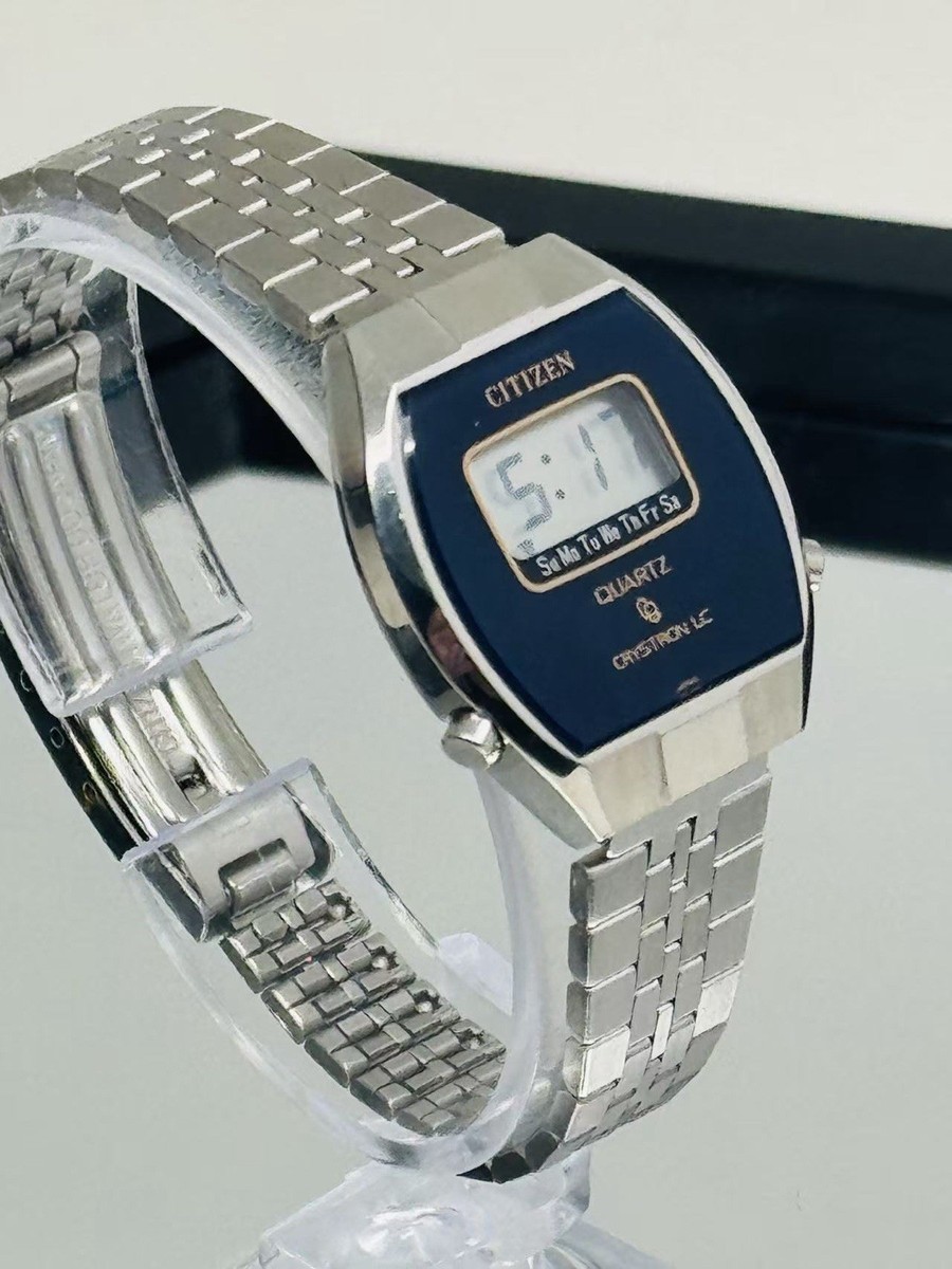 Vintage Citizen Crystron LC Digital Watch Blue Dial Japan New
