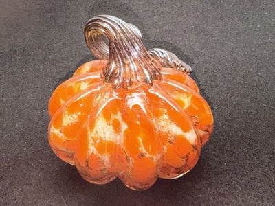 Hand Blown Art Glass Pumpkin Orange Swirl With Curled Stem 3.5  Tall