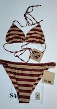 SAME Los Angeles Burgundy Striped Bikini Set Size M Triangle Swim NWT