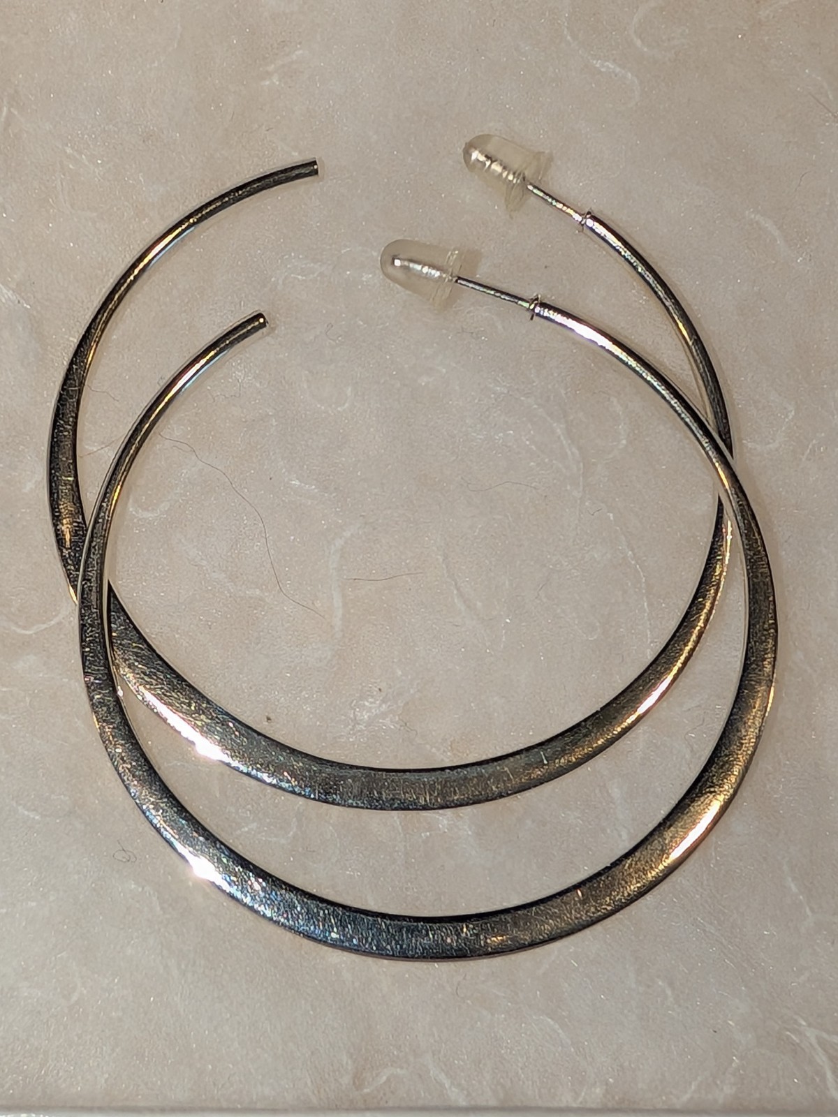 Sterling Silver Large 2 Inch Round Flat Hoop Earr… - image 2