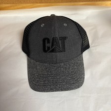 CAT Caterpillar Logo Trucker Hat Cap Black Gray Mesh Snapback Adjustable