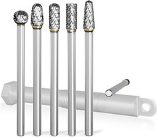 5Pcs Long Carbide Burr Set 1/4'' Shank 4.3'' Total Length Ideal for Metal/Wood