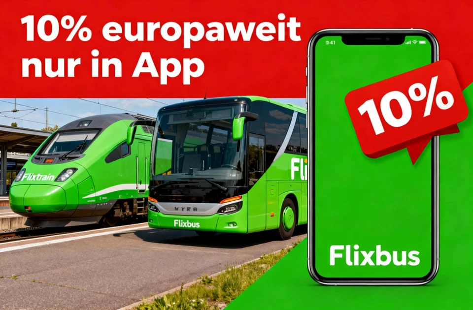 10% Flixbus Flixtrain Gutschein nur App Europaweit / Reise bis 25.03.2026