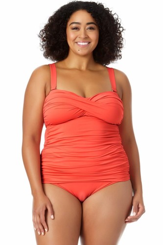 Anne Cole Übergröße Twist Front geraffter Bandeau Tankini Juicy 22W - Bild 1 von 1