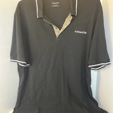 Coach Men s 2XL Black Cotton Knit Polo Shirt Short Sleeve Embroidered Logo