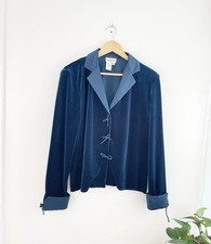 Vtg Coldwater Creek Blue Teal Velvet Bow Jacket Women  s Size 10 Medium