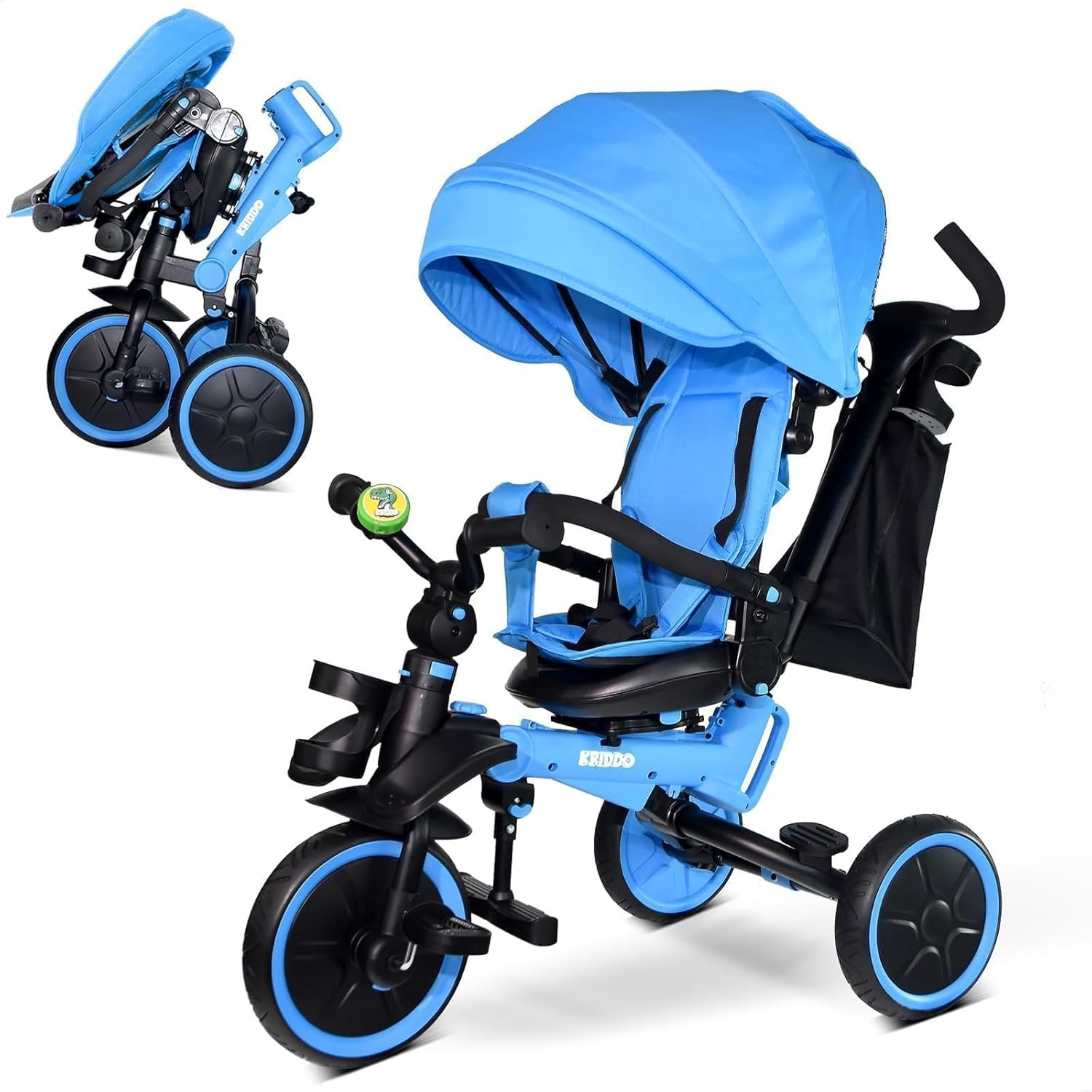 8-In-1 Foldable Tricycle Stroller for Toddlers 18 Months to 5 Years, 5-Point Sea