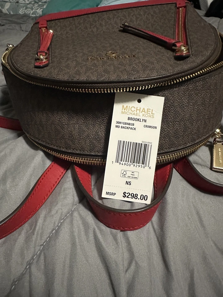 Mochila Michael Kors Logo Brooklyn média carmesim/marrom MSRP $298 - Imagem 2 de 4