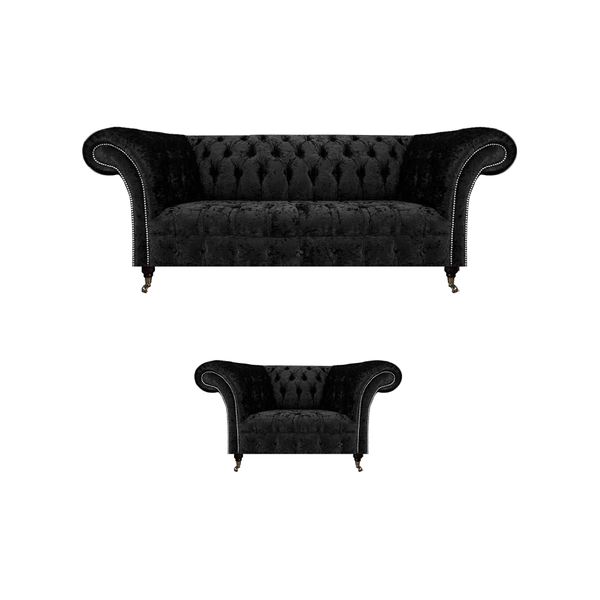Schwarz Komplett Chesterfield Polstersitz Einrichtung Luxus Wohnzimmer-image