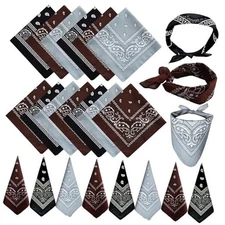 24 Pack Paisley Bandanas Bulk Unisex Cowboy Bandanas Head Black,coffe,gray