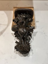 Antique Oak Carving Shelf Corbel Depicting A Stalk Bird And Flowers