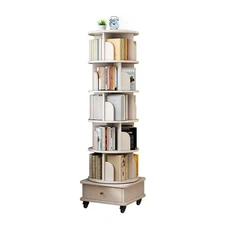 Display Round Spinning Bookshelf With Wheels And Drawer