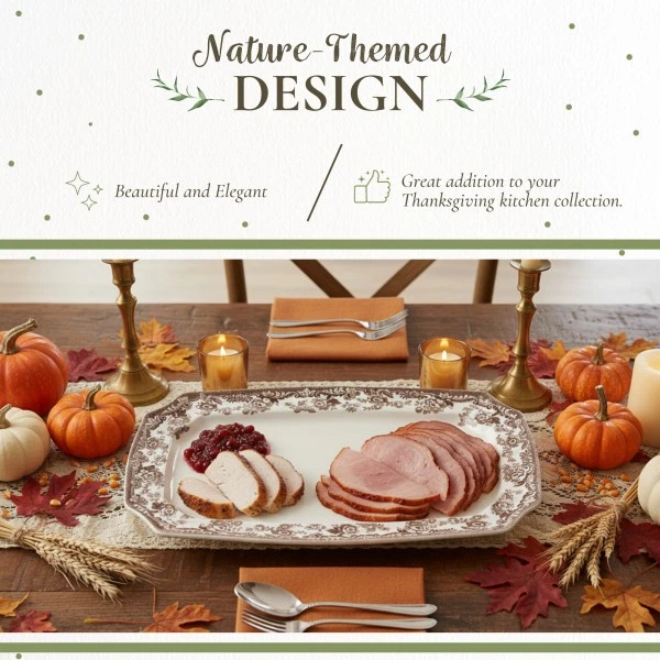 Plato rectangular Spode Delamere, porcelana, 17,5 pulgadas - marrón Foto 3 de 4