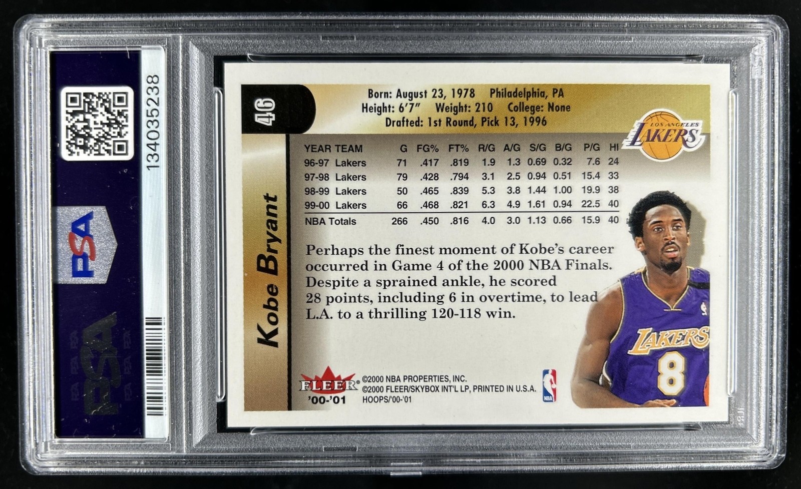 2000-01 Hoops Hot Prospects Kobe Bryant #46 Lakers PSA 8 view 2