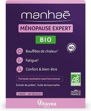 Manhaé Ménopause Expert BIO sans hormones Bouffées de chaleur fatigue 60 gélules