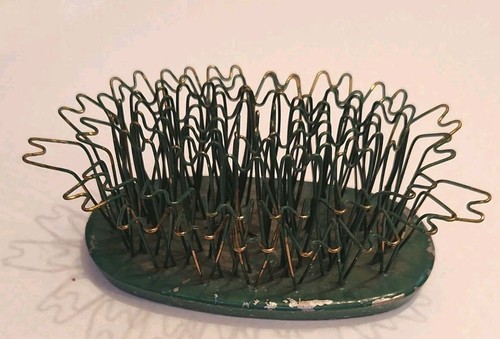 Vintage Blue Ribbon Hairpin Metal Frog Flower Holder #5 Oval Shape