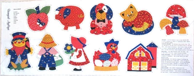 V.I.P. CRANSON * VIP Cranson CALICO BARNYARD APPLIQUE Fabric Panel 17 x 45" Sunbonnet Sue & Sam