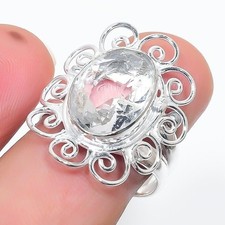 White Topaz Gemstone Handmade 925 Sterling Silver Ring Size 8 US 