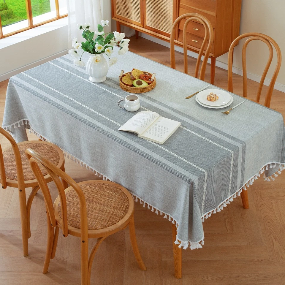 Nordic Striped Grey Brown Tablecloth Square Rectangular Dining Table Cover Gift - Image 3 of 4