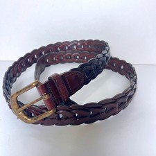 Vtg Mens Dark Brown Braided Full Grain Cowhide Leather Belt Brass Buckle 42 90s